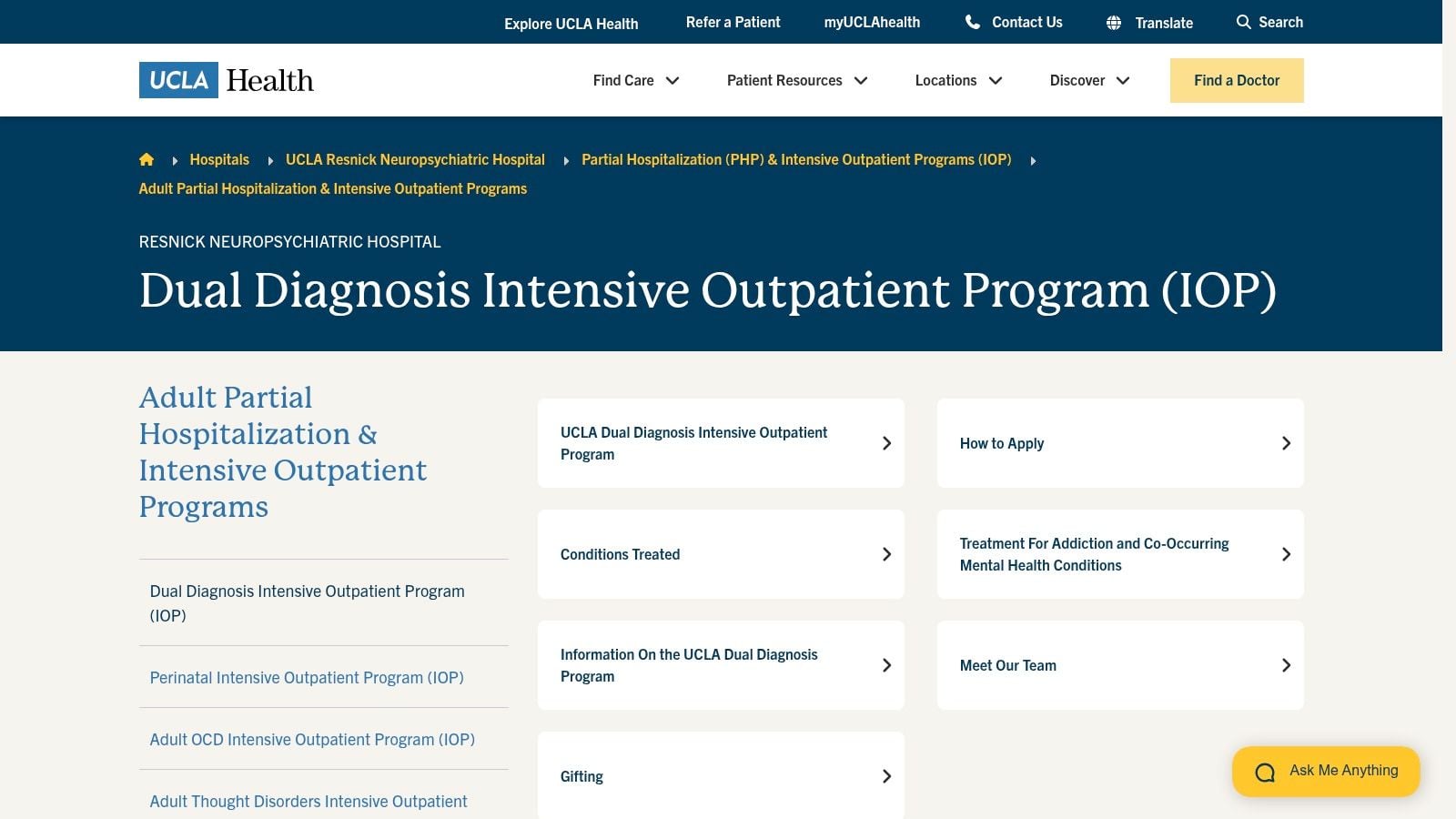 UCLA Health – Resnick Neuropsychiatric Hospital Dual Diagnosis IOP