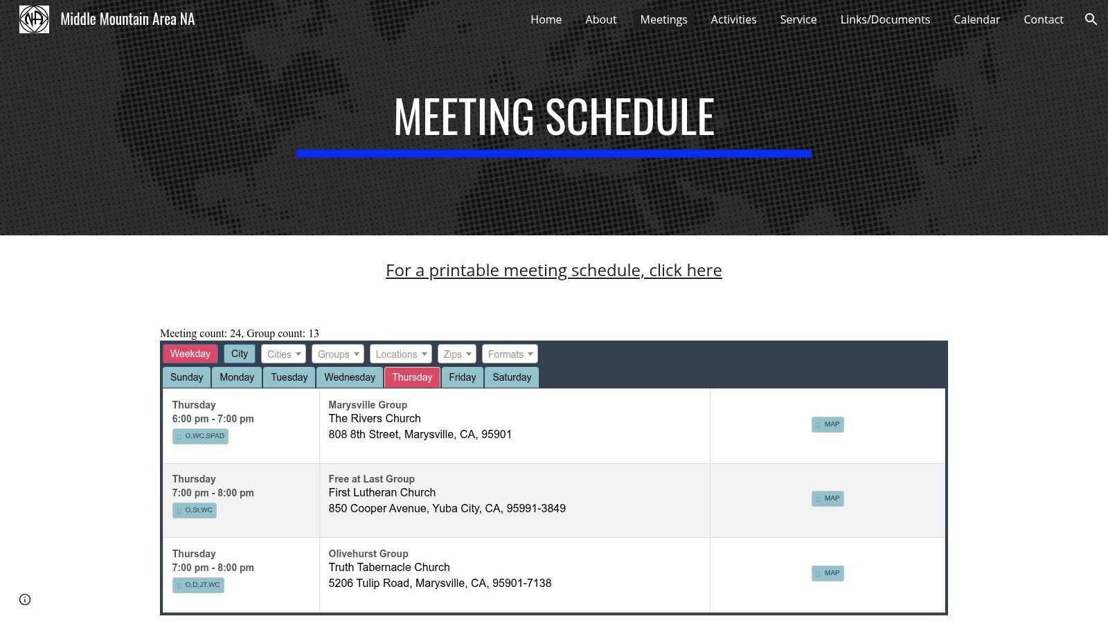 Middle Mountain Area of NA – Meetings (Marysville/Yuba‑Sutter)