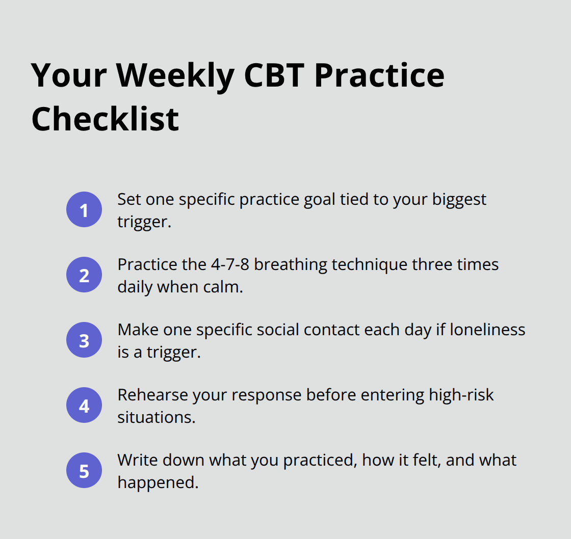 Compact checklist of weekly CBT practice actions for addiction recovery - cognitive behavioural therapy addiction
