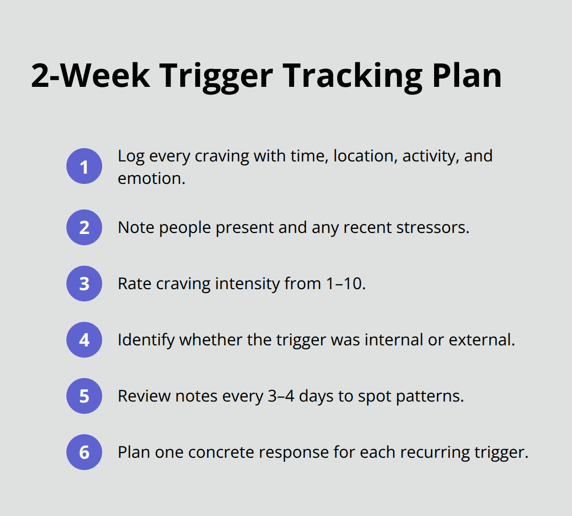 Compact step-by-step list for tracking and spotting addiction triggers over two weeks - how to live sober