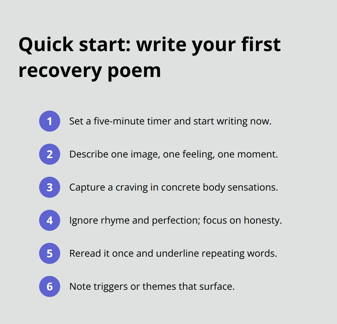 Compact checklist of steps to quickly draft a first recovery poem - overcoming addiction poems