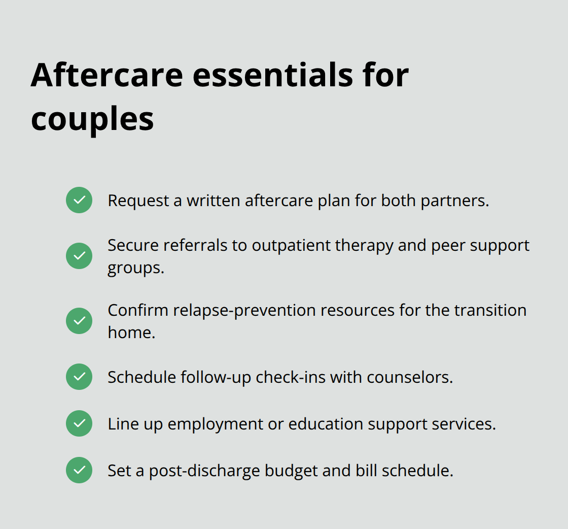 Checklist of aftercare planning steps for U.S. couples leaving sober living.