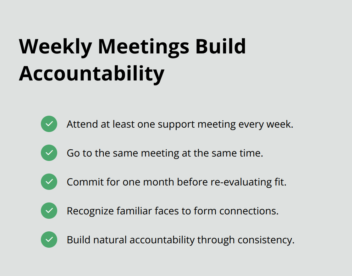 Checklist of actions to use meetings for accountability and relapse prevention. - sobriety lifestyle tips