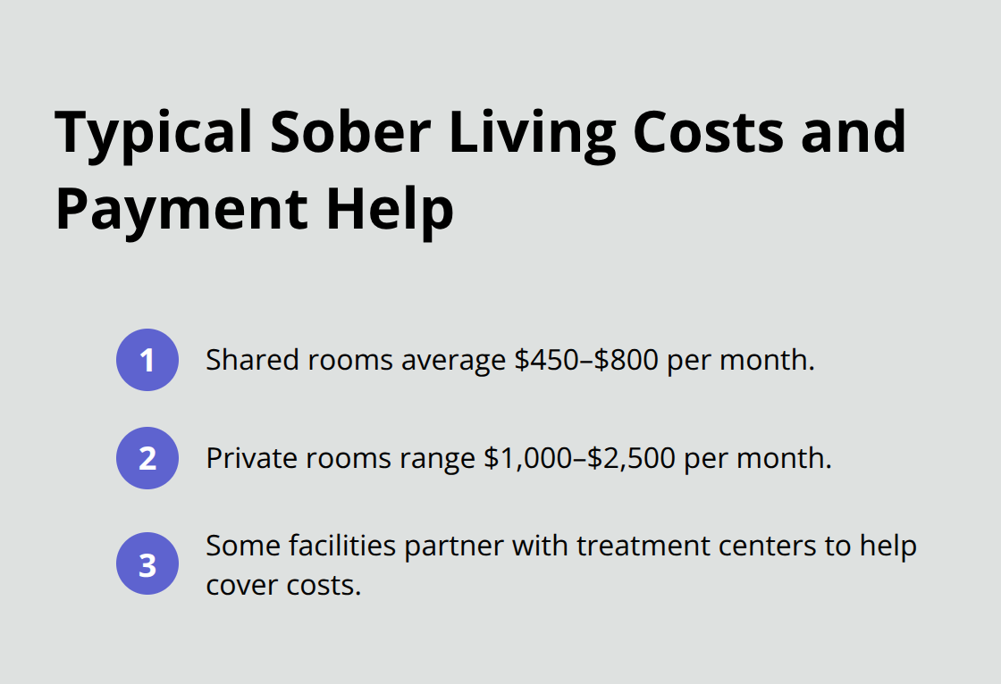 Compact list showing typical monthly costs for sober living in the U.S. and payment assistance options. - what is a sober living